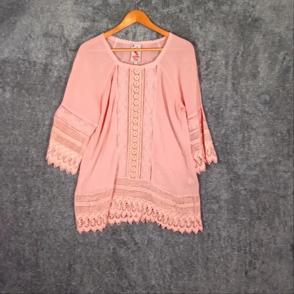 Johnny was peasant boho knit blouse see through size small women